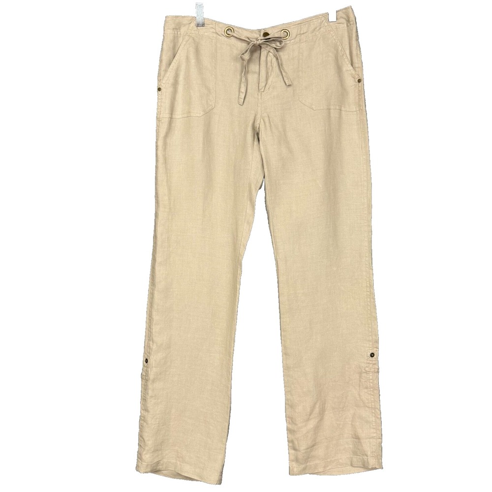 Cynthia Rowley Pants Womens‎ 8 Khaki 100% Linen Adjustable Length NWT Lagenlook